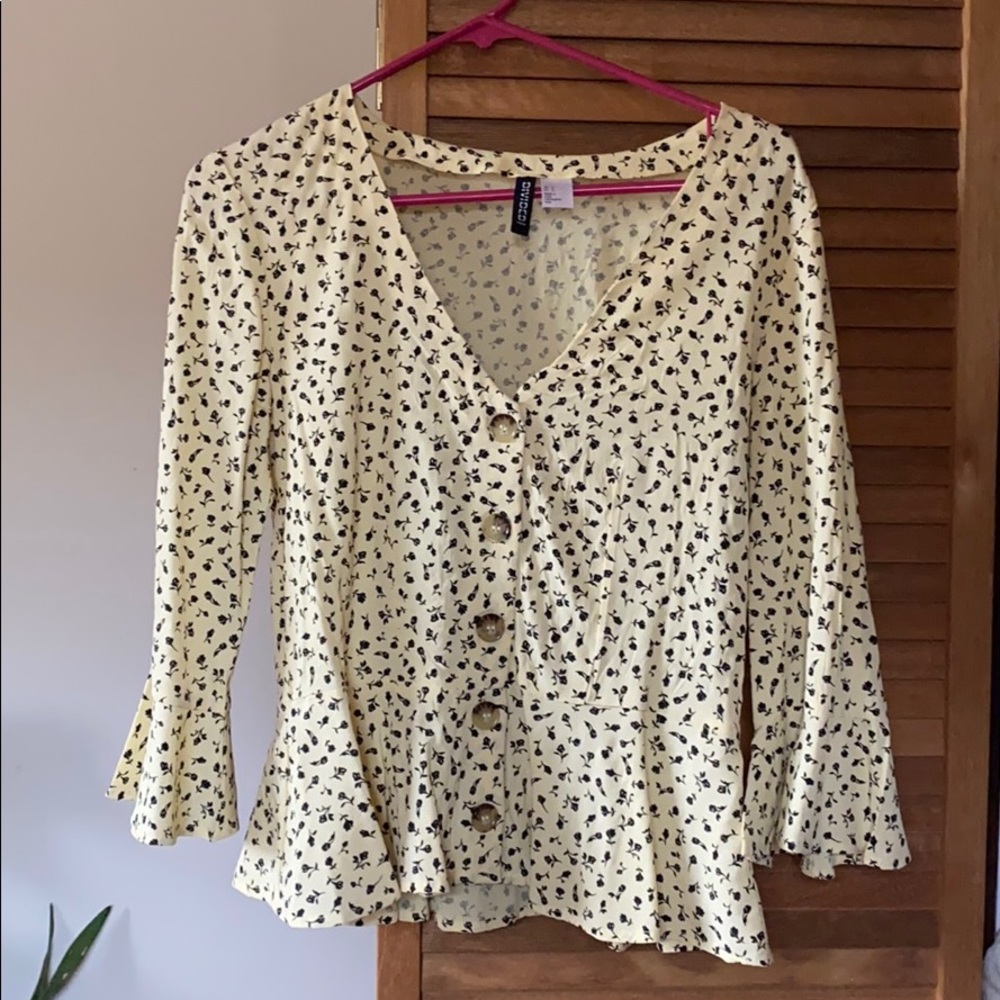 Yellow floral cropped peplum blouse